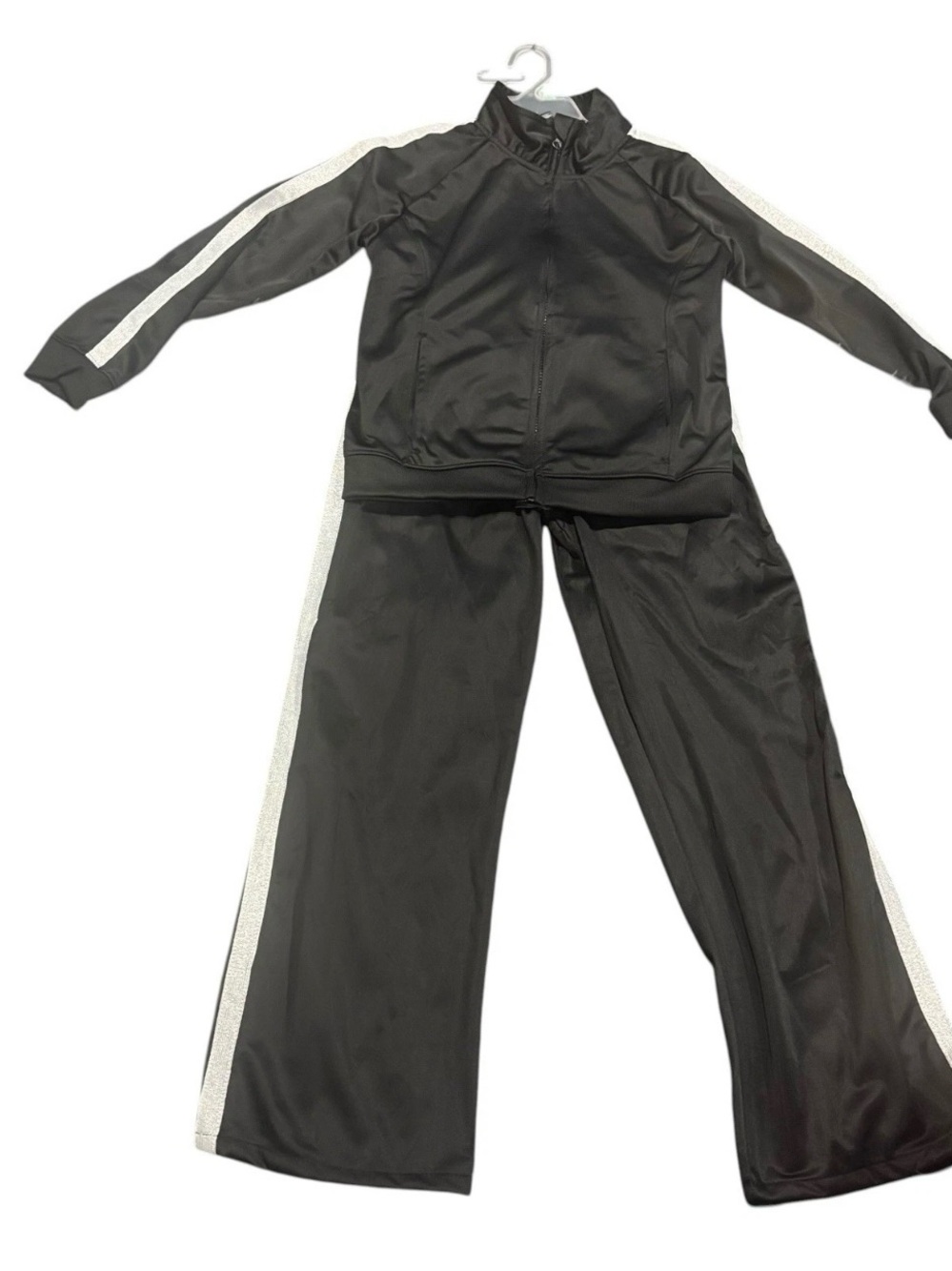 Girls Size 8/10 Pro Player Tracksuit Jacket & Pants Black w/ White Stripes NEW